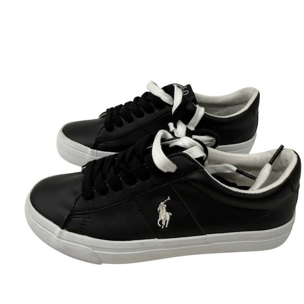 Polo Ralph Lauren Youth Boys Size 7 Sayer Shoes black White pony New